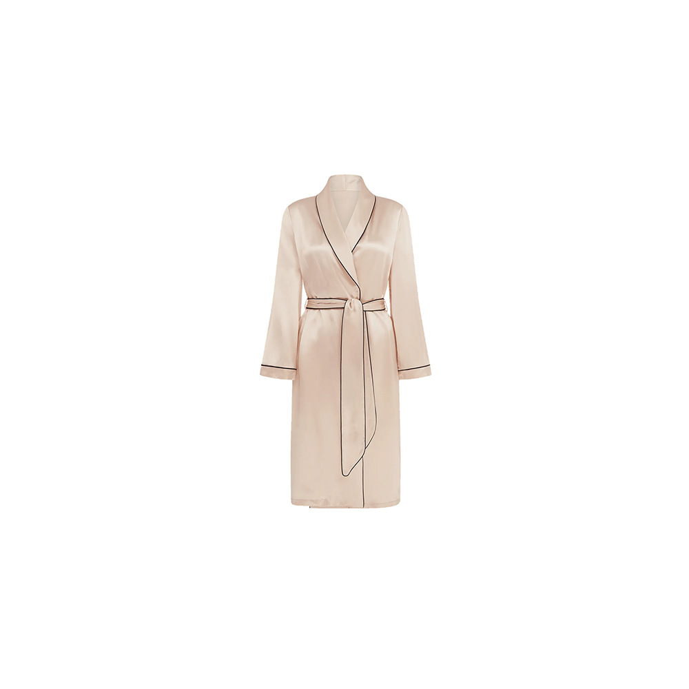 Silk Bathrobe with Contrast Piping