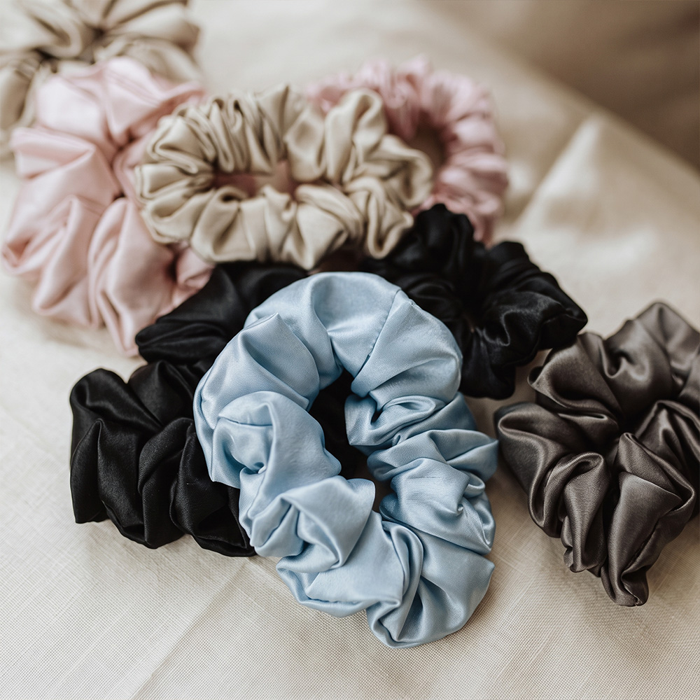 Assorted colorful mulberry silk scrunchies