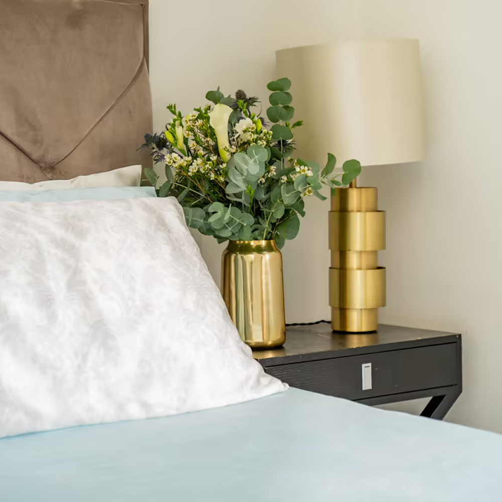 Damask silk pillowcase set in luxury bedroom