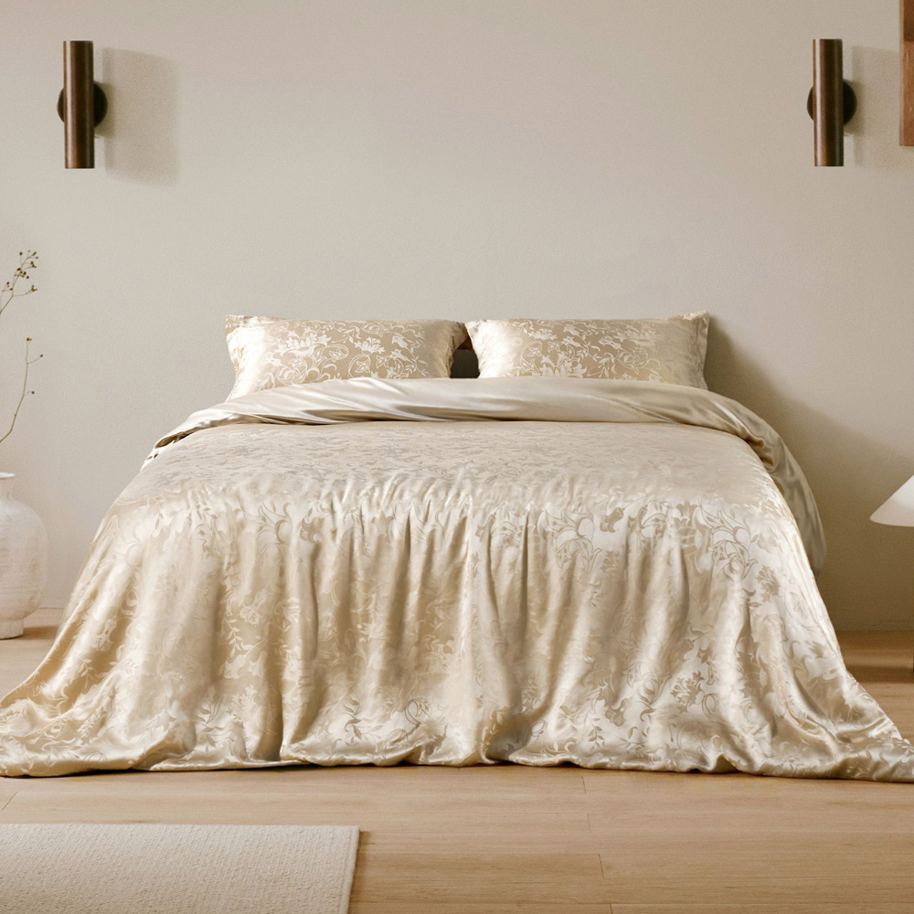 Luxury champagne damask jacquard silk bedding set