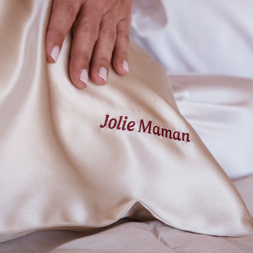 Custom brand logo embroidery on silk pillowcase