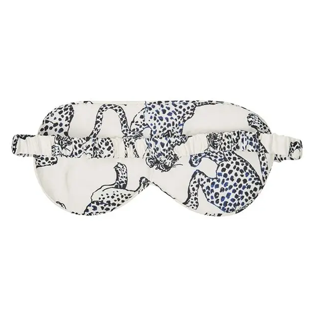 Custom animal print mulberry silk eye mask flat lay