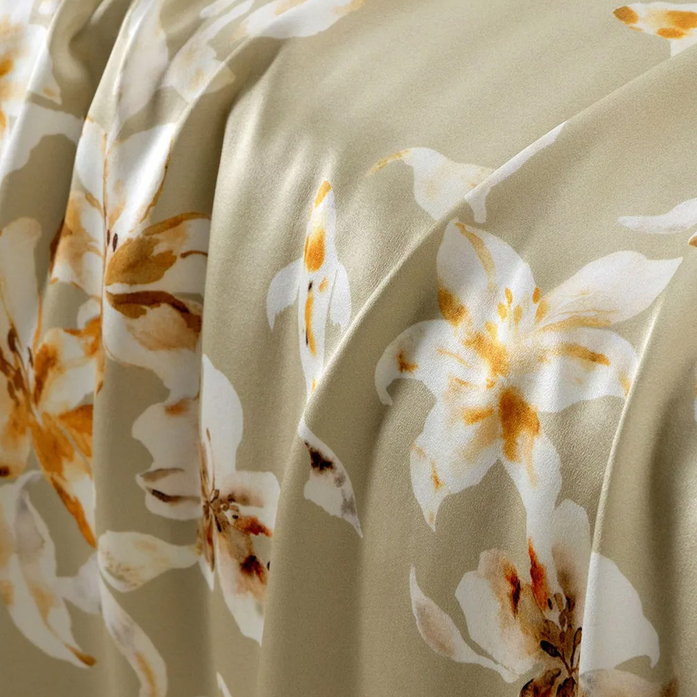Floral printed silk fabric texture close up