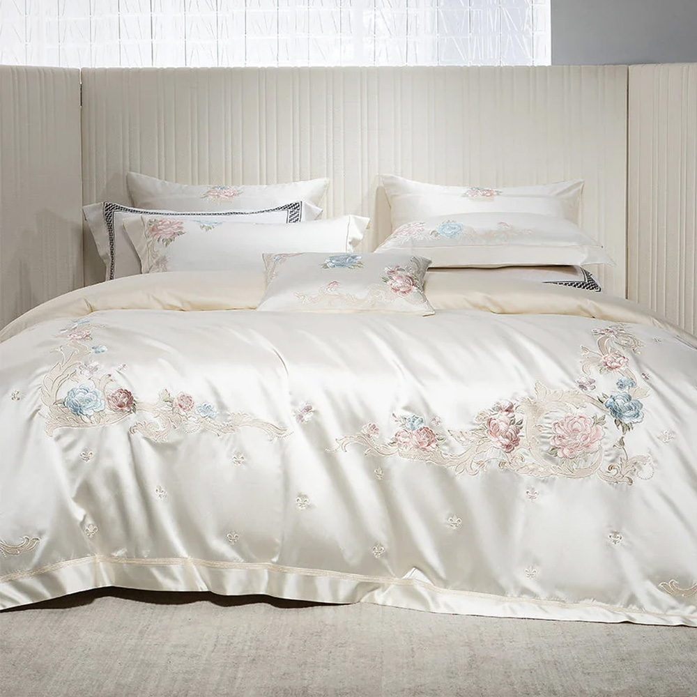 Plain Embroidered Silk Bedding Set