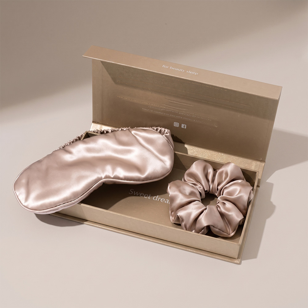 Luxury mulberry silk eye mask and scrunchie gift box set