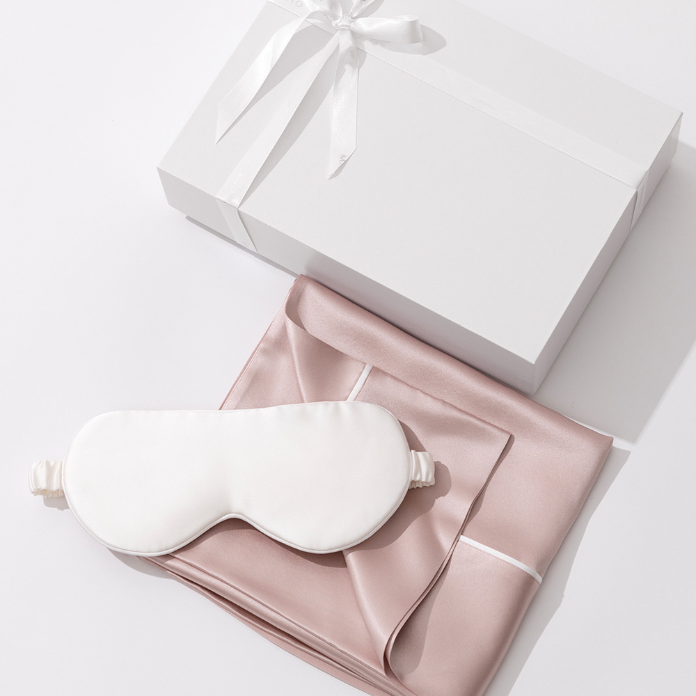 Silk pillowcase and sleep eye mask set with custom gift box