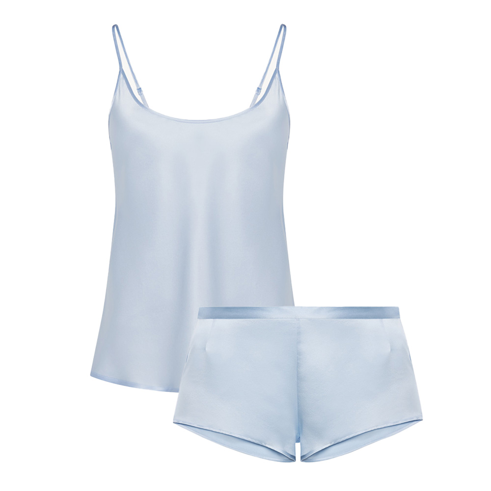 Light blue silk camisole and shorts pajama set