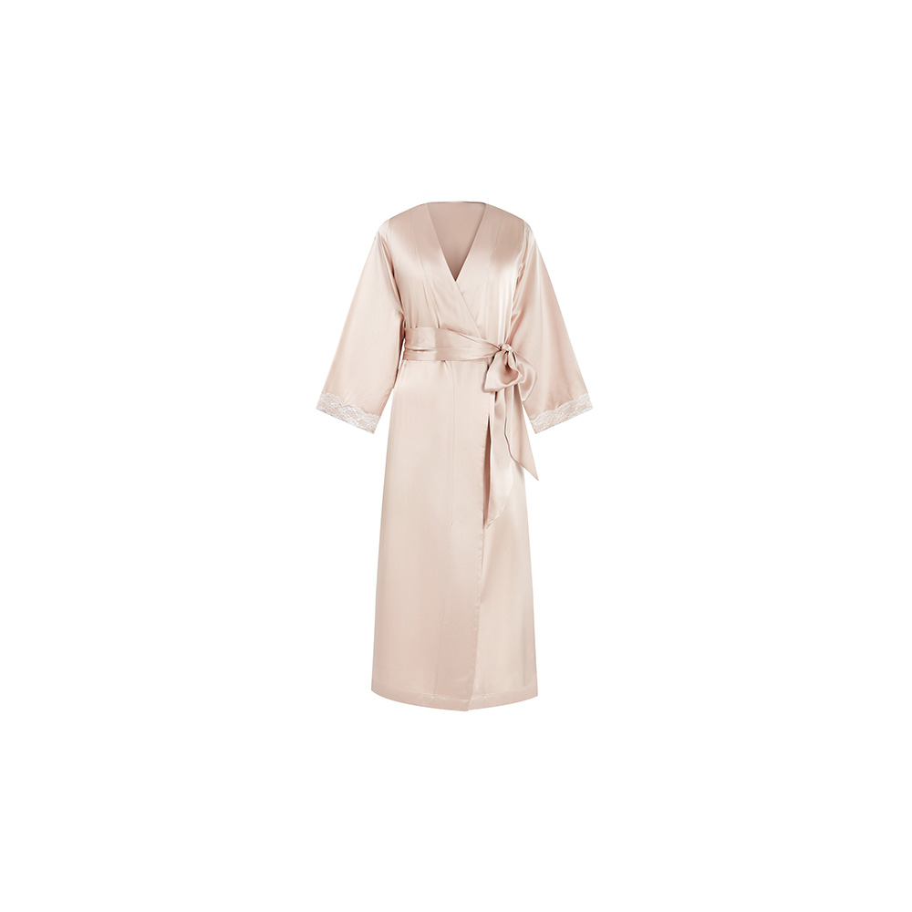 Silk Kimono Robe with Lace Trim