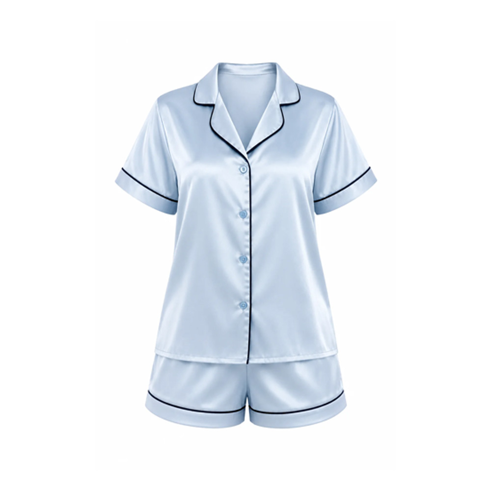 Light blue short sleeve silk pajama short set front view